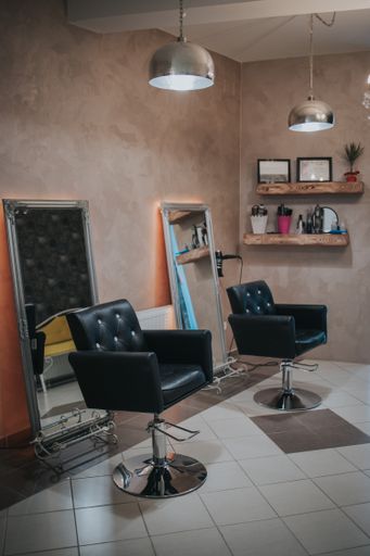 A vertical shot of an interior of hair salon