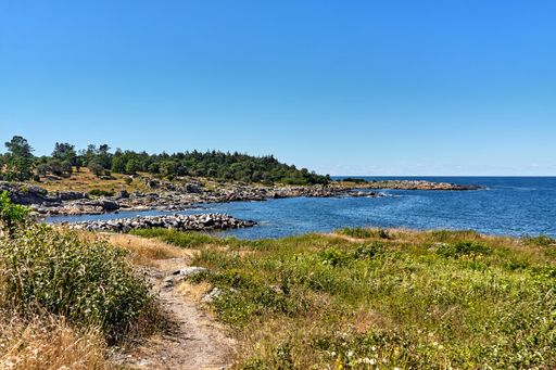 A beautiful scenery at Baltic Sea coast in Svaneke, Bornholm island, Denmark