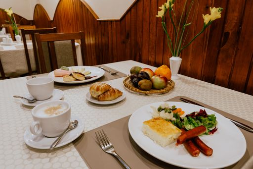 A set table of breakfast for two