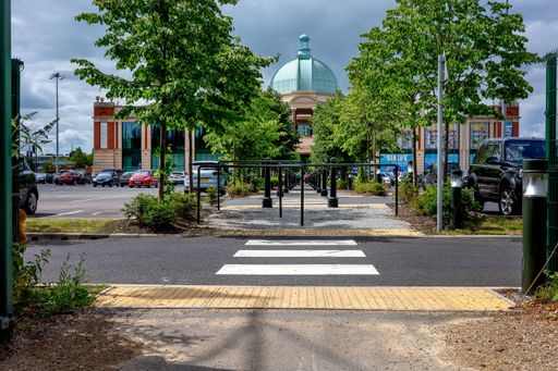 Trafford center Manchester car park with domed shopping center behind