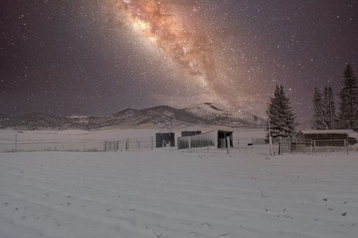 The Milky Way over a snowy field