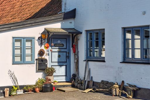 Aarsdale, Bornholm island, Denmark - June 28, 2019. Traditional local house door in Aarsdale.