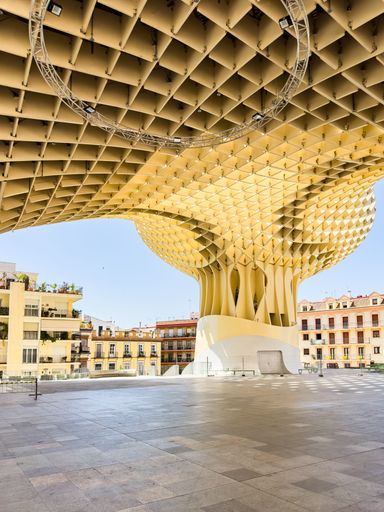 The Setas de Sevilla in the old quarter of Seville consisting of six wooden parasols resembling mushrooms.
