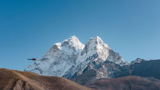 An aerial view of a Mount Ama Dablam under the blue sky , Nepal, Everest Region