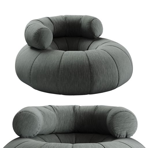 A closeup of a pouf armchair isolated in the white background