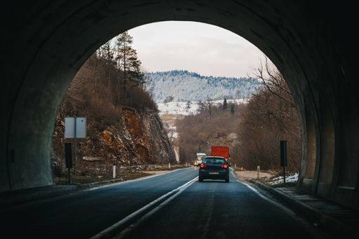 The cars passing through the tunnel