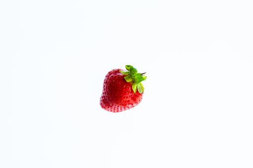 single red strawberry isolated on a large white background lots of copy space concept of loneliness
