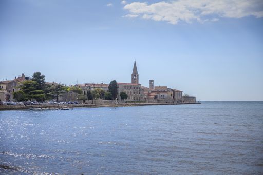 Beautiful view at seaside in Porec, Croatia on sunny day