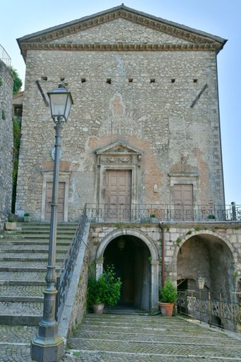 Exterior of an ancient church in Cervara di Roma, a medieval town in the Lazio region.