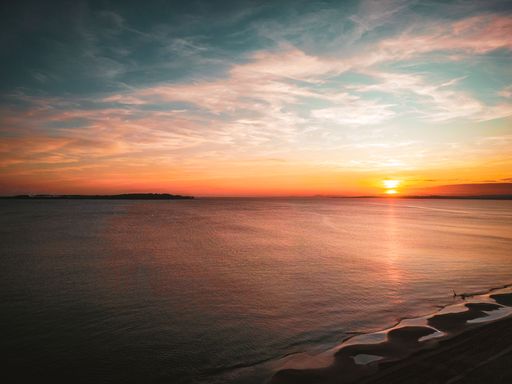 Aerial view of a stunning sunset over Punta del Este beach, Uruguay