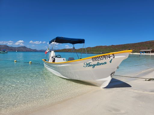 A small Mexican boat on the beach of Coronado Island in Baja California, Mexico.