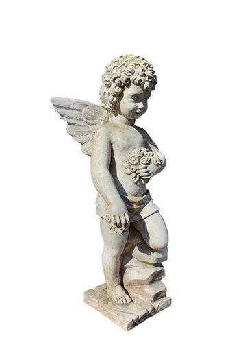 A vertical shot of a statue of an angel on an isolated background