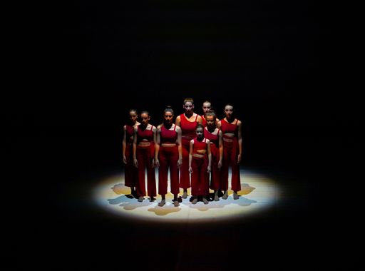 Actors and actresses play a modern lyrical performance of the theater stage show. Actors in the dark. SMCV, Italy, July 09th 2023