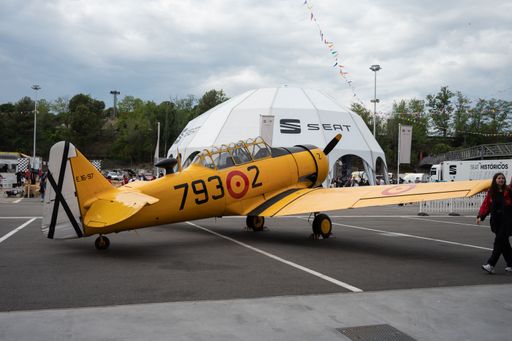 Rear view of Spanish Air Force North American Aviation T-6 Texan plane