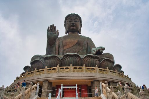 A majestic view of Tian Tan Buddha, an iconic statue situated on Lantau Island, Hong Kong