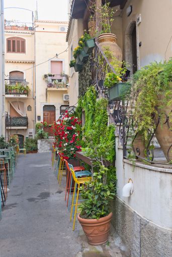 typical small alley, street in Taormina, Sicily, Italy
