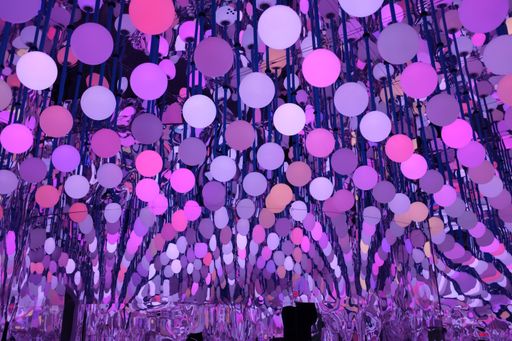 The colorful glowing balls in a room with mirrors in Houston, Texas, USA