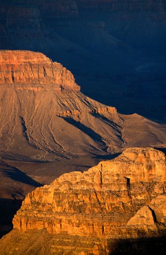 Close-up at dusk of the Grand Canyon National Park from Hopi Point