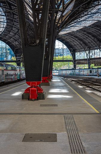 The modern architecture of the major railway station in the city of Barcelona in Catalonia, Spain