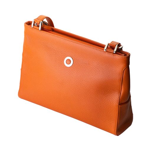 Fashionable orange women's handbag on a white background. Cut out. Isolated