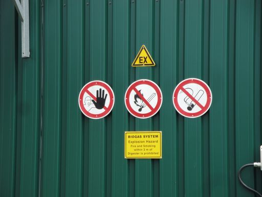 Prohibition signs on a biogas plant in Alberta, Canada.