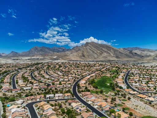 An Aerial shot of the Summerlin under a blue sky and sunlight in Las Vegas, Nevada