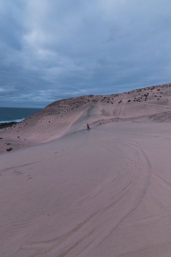 A professional motorcycle driver driving on a sandy seashore