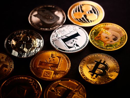 A close up studio shot of cryptocurrencies