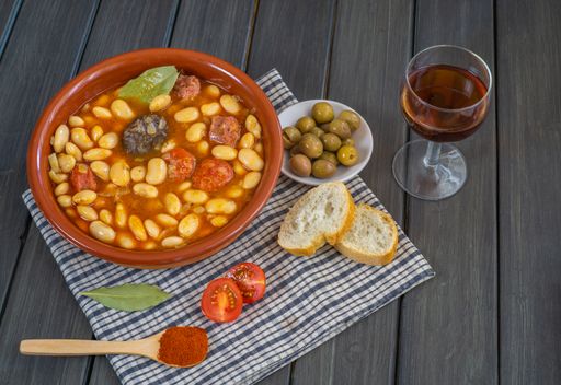 beans with chorizo and blood sausage typical dish from the north of spain