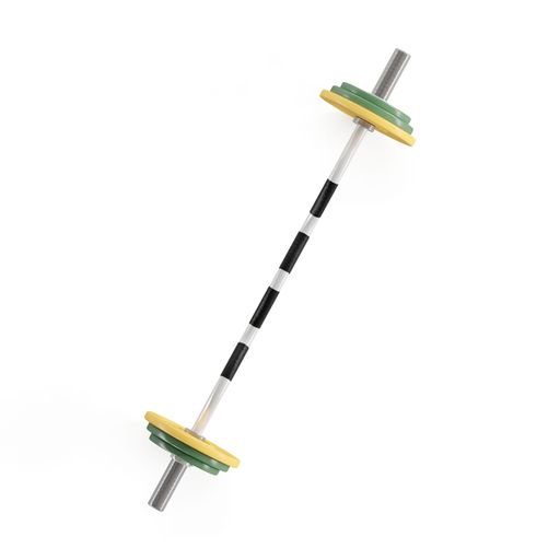 A set of two yellow and black gym weights isolated on a white background