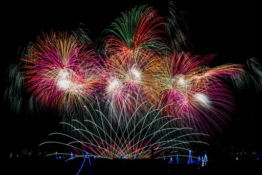 Long exposure shot of a beautiful colourful fireworks display during the village feast of Our Lady of Mount Carmel, in village of Zurrieq Malta