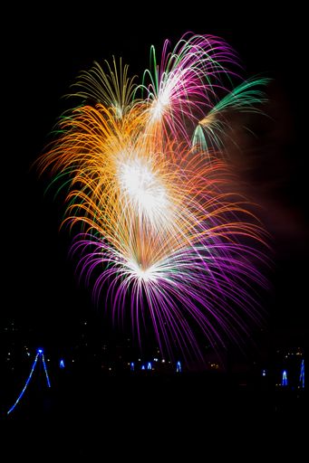 Long exposure shot of a beautiful colourful fireworks display during the village feast of Our Lady of Mount Carmel, in village of Zurrieq Malta