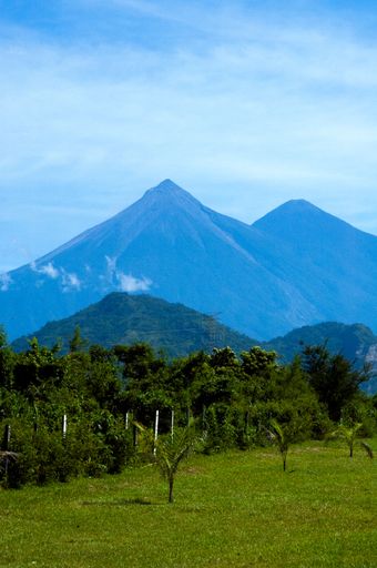 Panoramic view of the volcano called Fuego in Guatemala, a crater taken in 2006 before a major eruption, a latent danger for nearby residents.