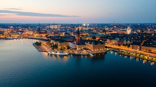 Aerial view of Stockholm, Sweden during a beautiful summer evening
