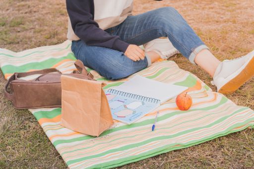 A student studying during the picnic in the park