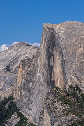 Vertical shot of the stunning Yosemite National Park on a sunny day, showcasing the majestic beauty of the landscape and its lush green foliage