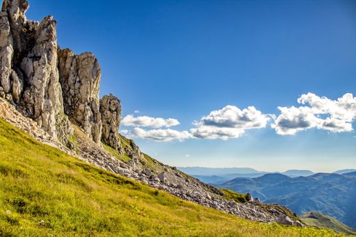 A beautiful shot of rocky cliffs under a bright sky