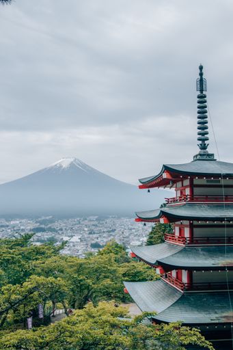 The Chureito Pagoda with a view of Mount Fuji