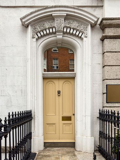 A famous white painted Georgian door in Dublin, Ireland