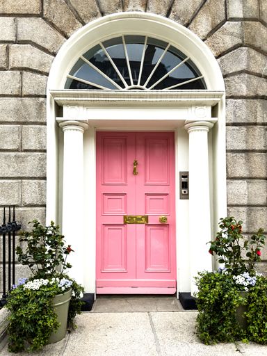 A famous pink painted Georgian door in Dublin, Ireland