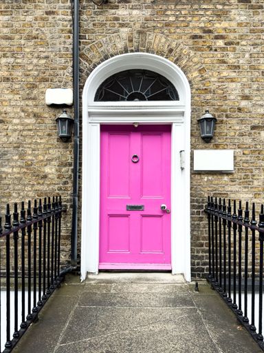 A famous pink painted Georgian door in Dublin, Ireland