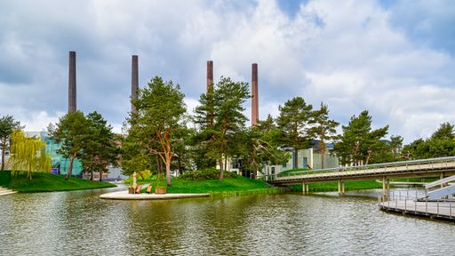 A beautiful view of a green Autostadt park in Wolfsburg, Germany on a sunny day