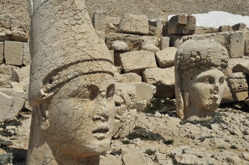 A closeup shot of the famous Manheads in Mount Nemrut in Turkey