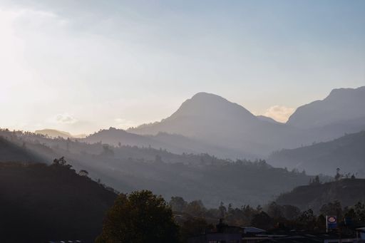 The mountains and hills covered with forests during the daytime