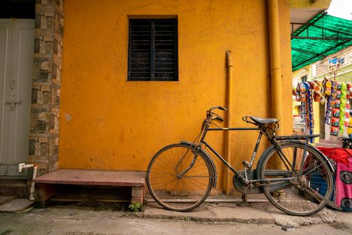 Vintage rustic bike on the streets of Mysore, India.