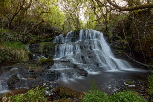 a waterfall in a beautiful forest in the area of Galicia, Spain