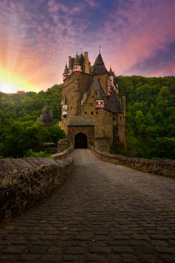 A vertical shot of Burg Eltz Wierschem in Germany at sunset