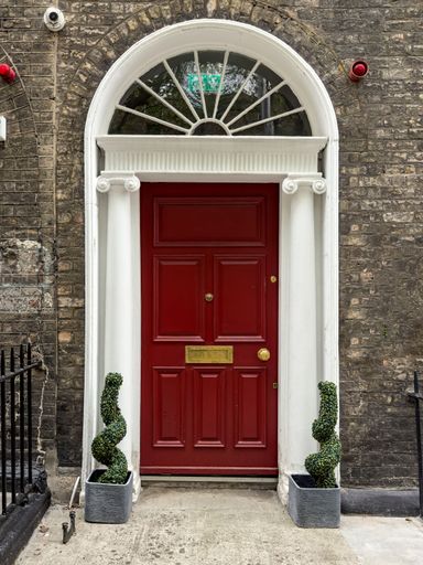 A famous red painted Georgian door in Dublin, capital of Ireland