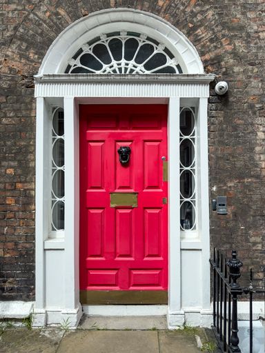 A famous red painted Georgian door in Dublin, capital of Ireland