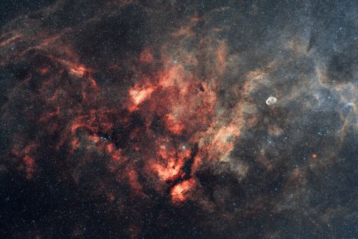 A Sadr region with the butterfly and crescent nebula in the constellation of Cygnus